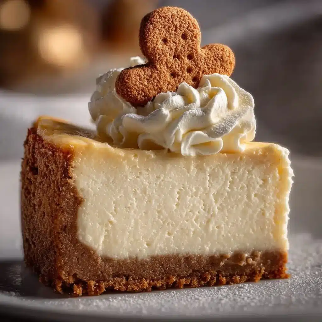 Delicious slice of Gingerbread Cheesecake topped with whipped cream and spices