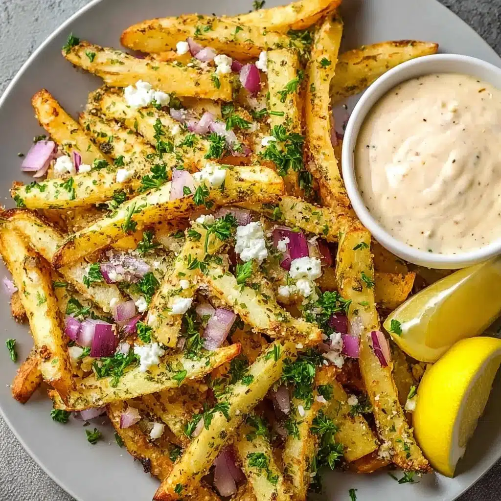 Deliciously crispy Greek fries served with herbs and feta cheese