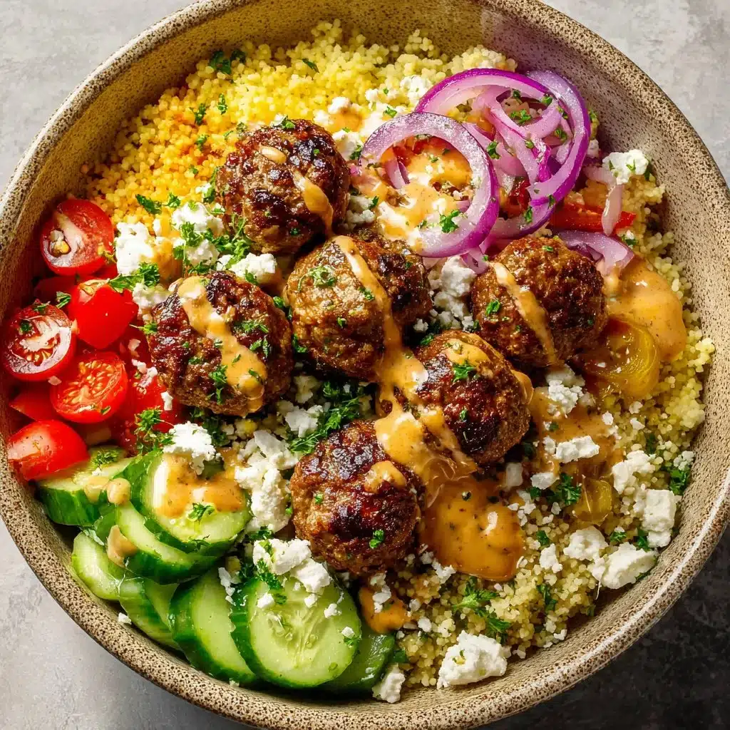 Delicious Greek Meatball Bowl with fresh ingredients and tzatziki sauce