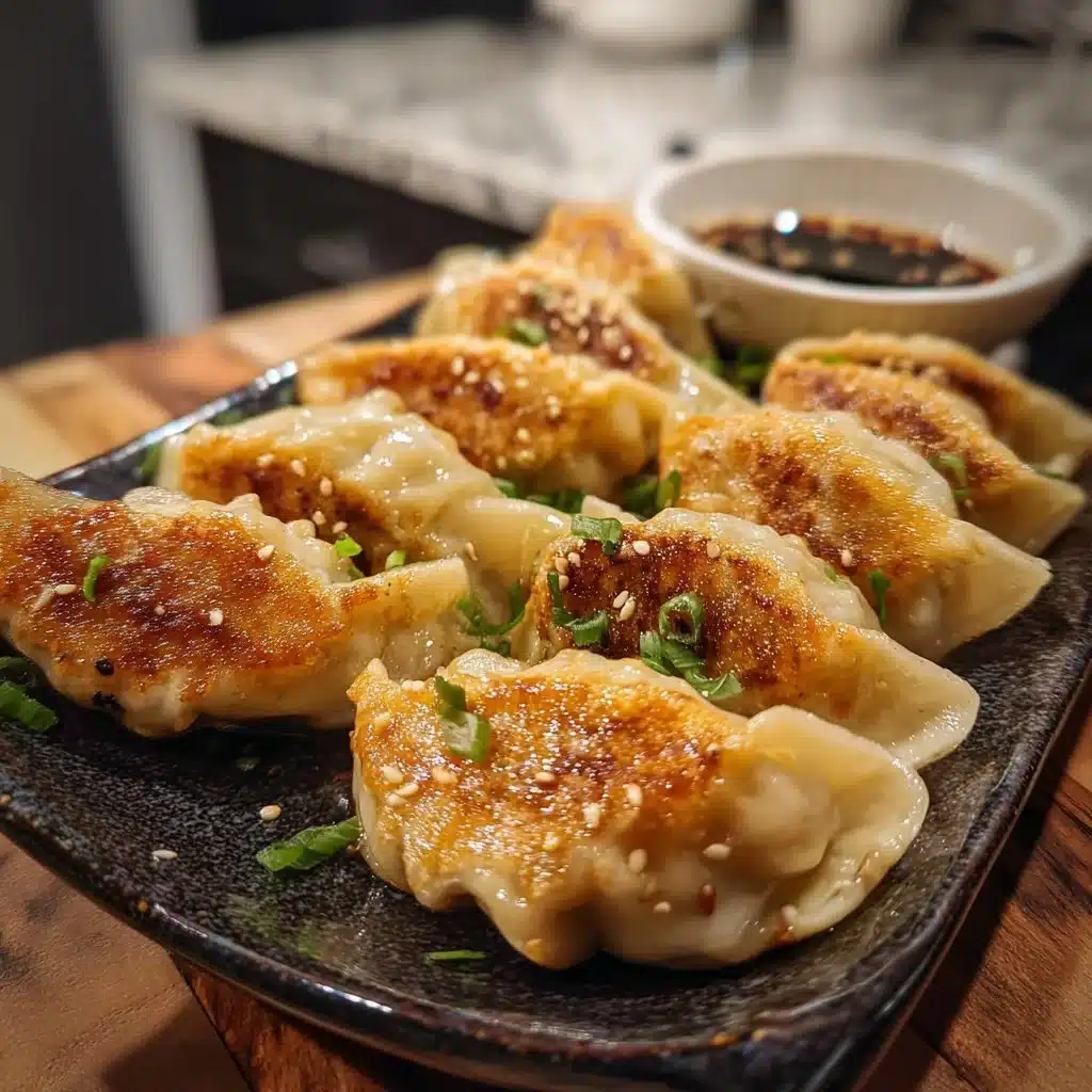 Delicious homemade chicken potstickers served with dipping sauce