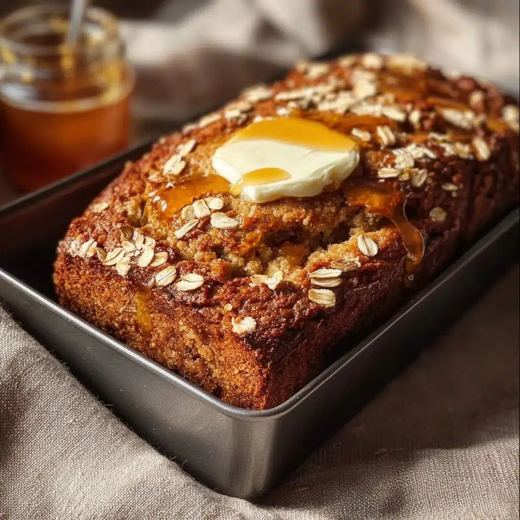 Loaf of honey-cinnamon oatmeal bread on a wooden cutting board