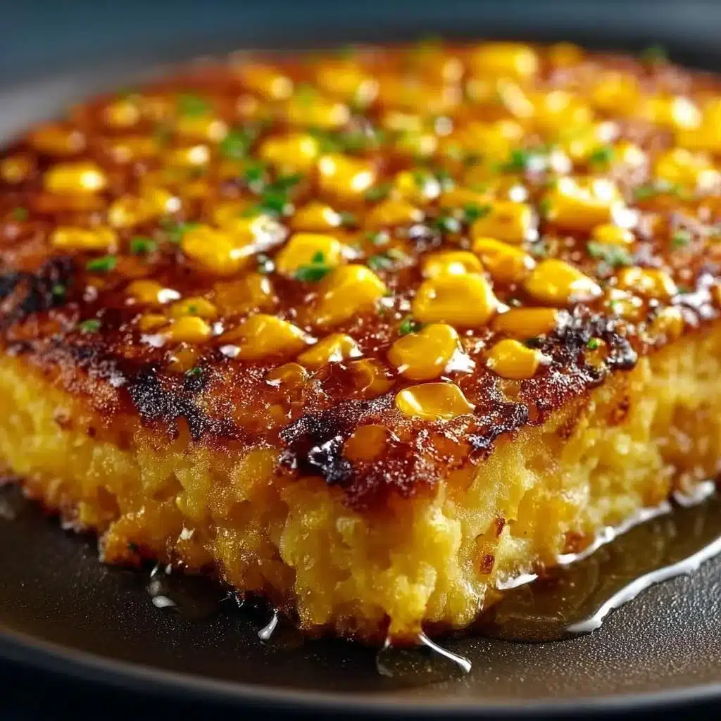 Honey-glazed corn casserole topped with a golden crust and fresh herbs
