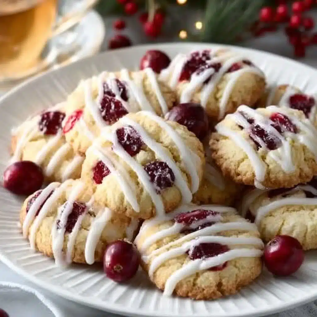 Freshly baked lemon cranberry cookies on a cooling rack