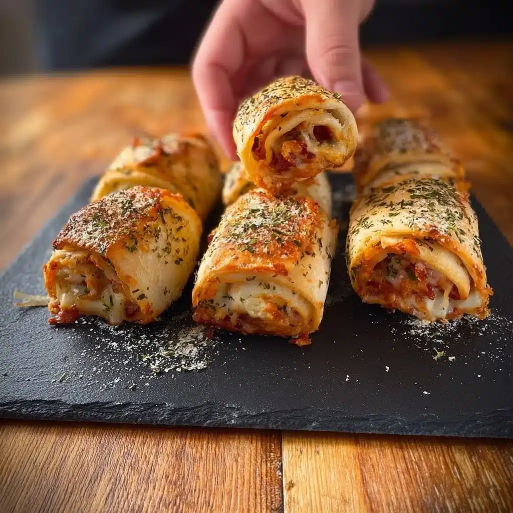 Low-calorie high-protein pepperoni pizza rolls on a plate