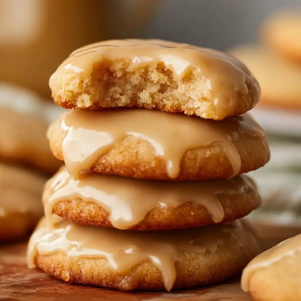 Maple cookies with brown butter icing on a wooden table