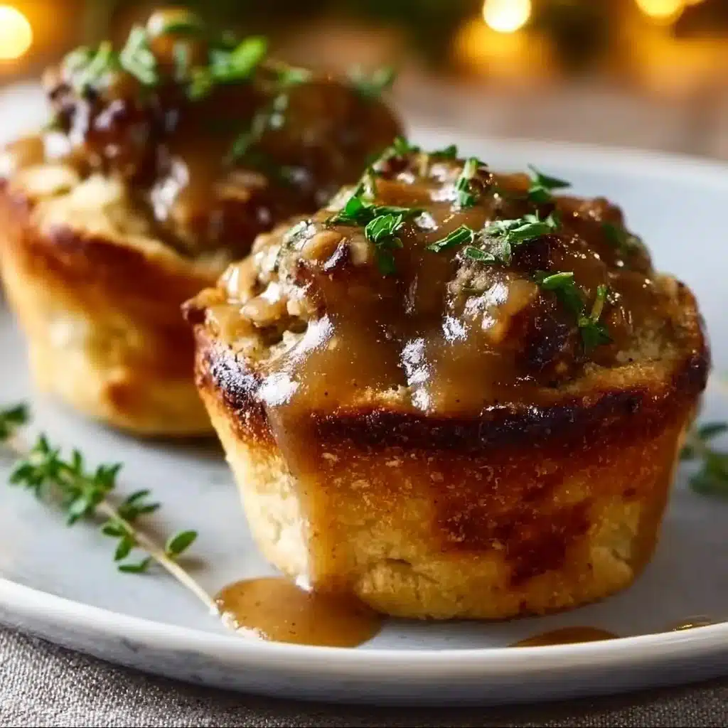 Muffin tin filled with turkey and stuffing cups ready to serve