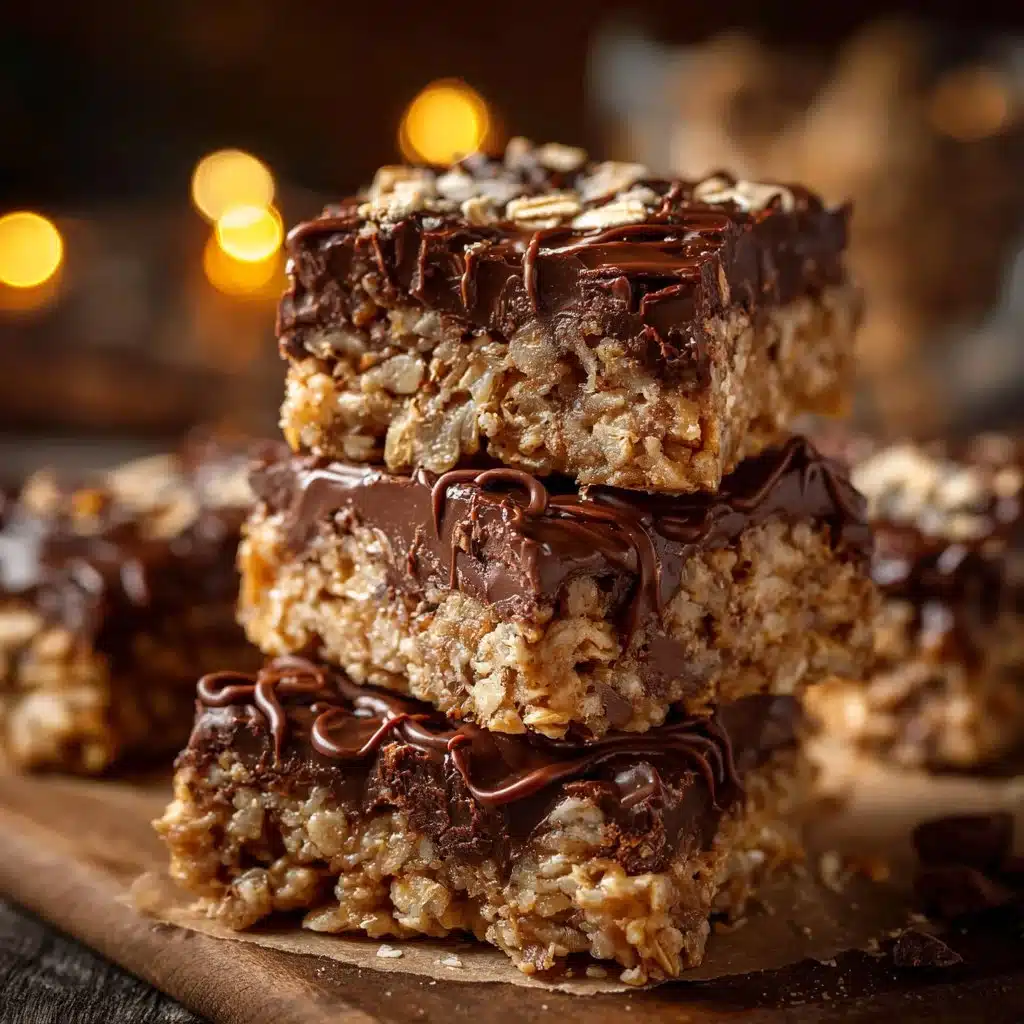 Delicious no-bake chocolate oatmeal bars with chocolate drizzle