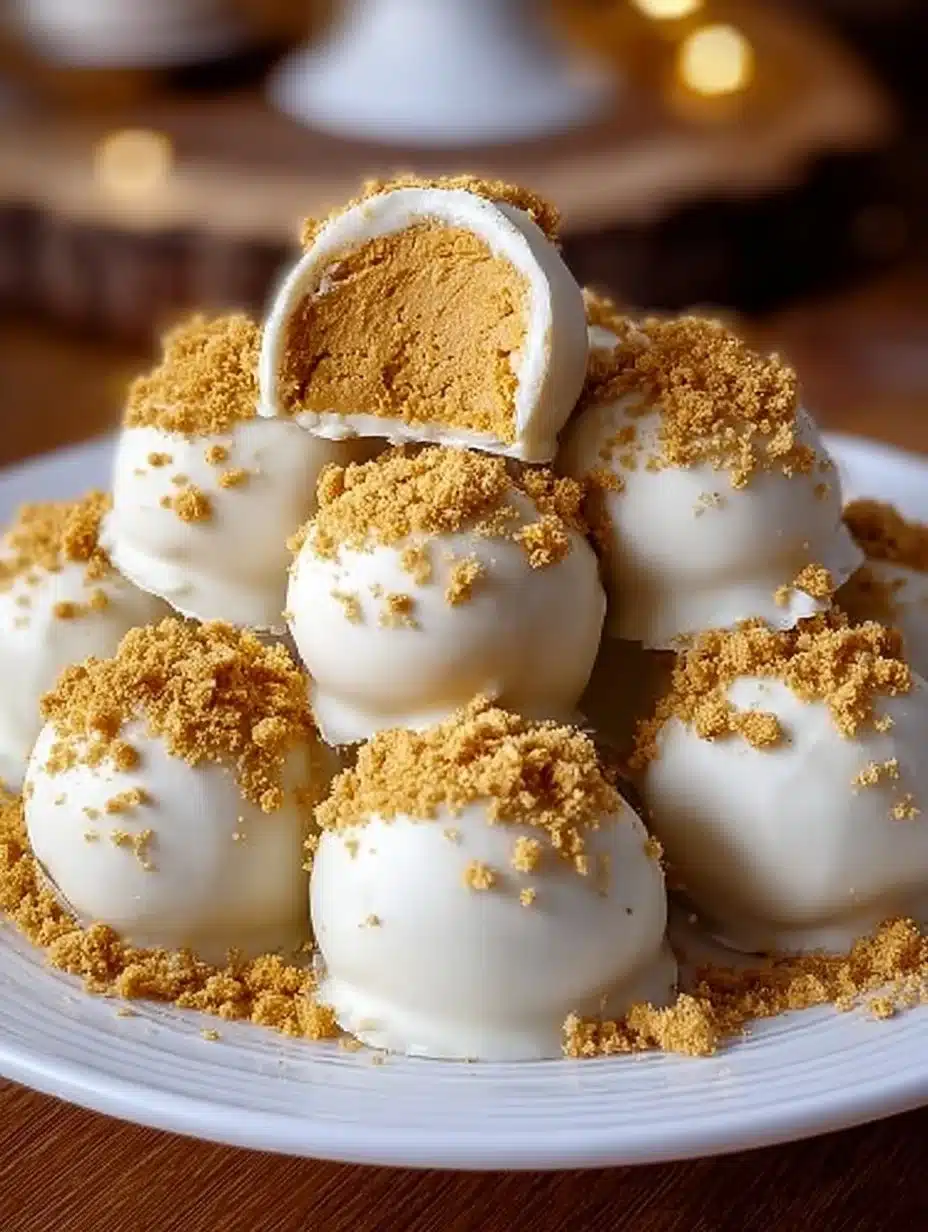 No-Bake Pumpkin Cheesecake Balls topped with whipped cream and pumpkin spice