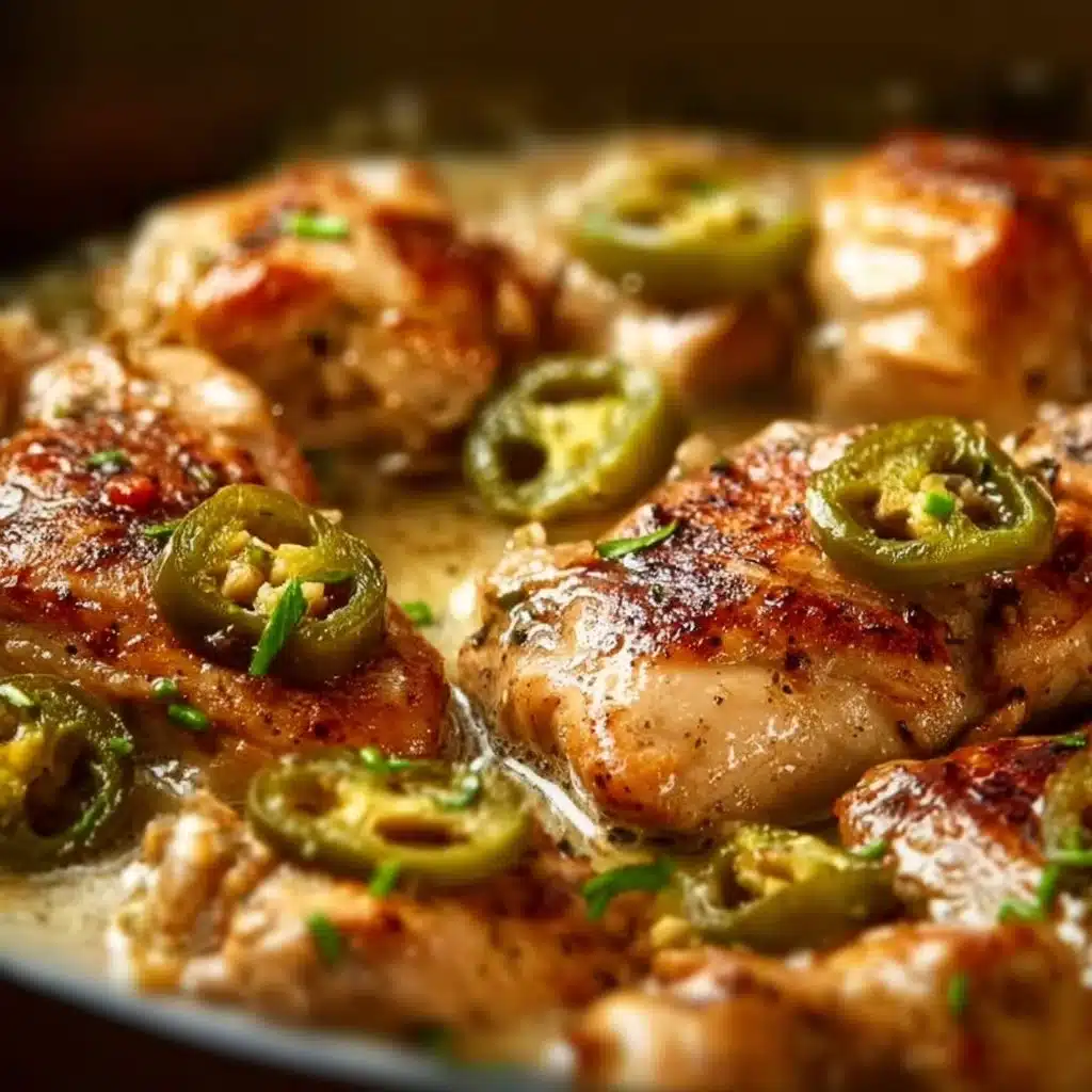 Pepperoncini Chicken Skillet served with peppers and herbs