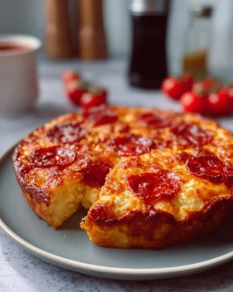 Pizza Cottage Cheese Bake topped with fresh vegetables and flavorful cheese