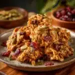 Bowl of pumpkin seed granola clusters with nuts and seeds for a healthy snack.