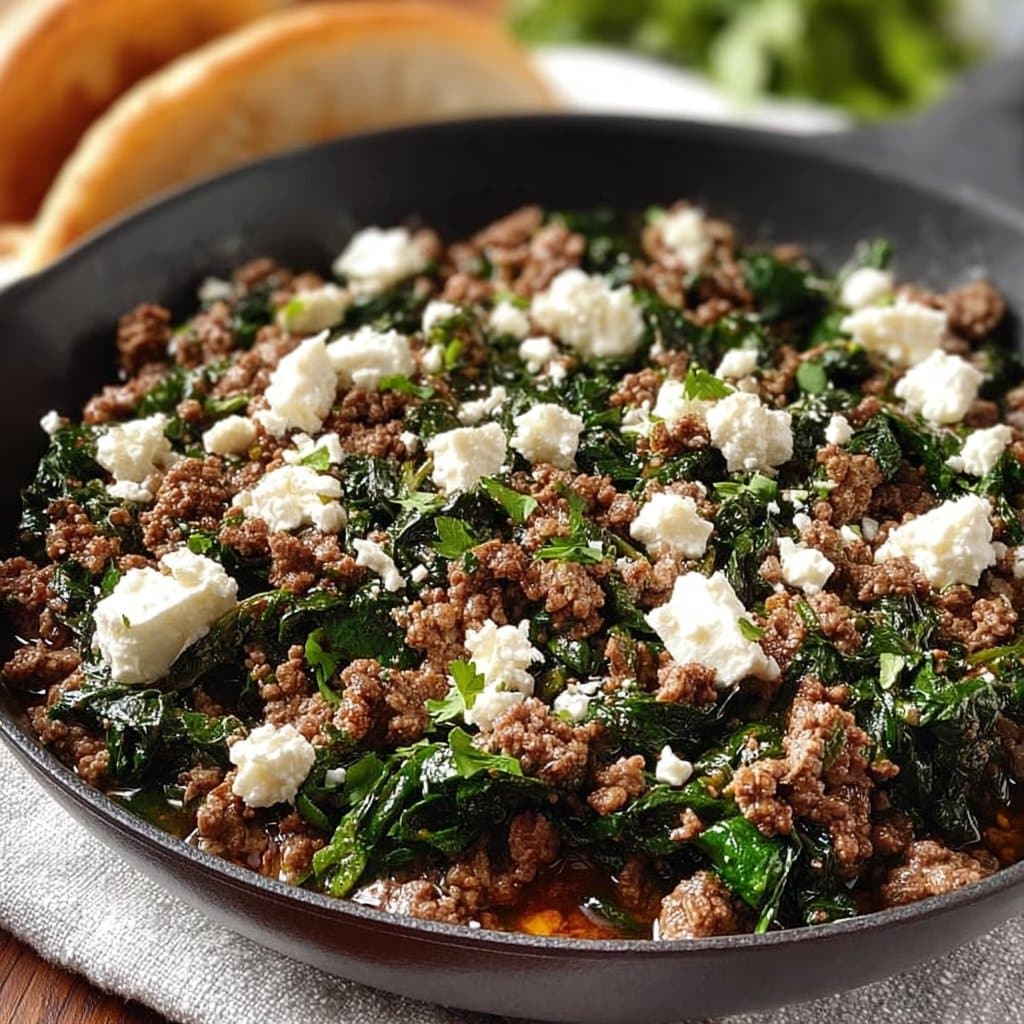 Ground Beef and Spinach Skillet with Feta