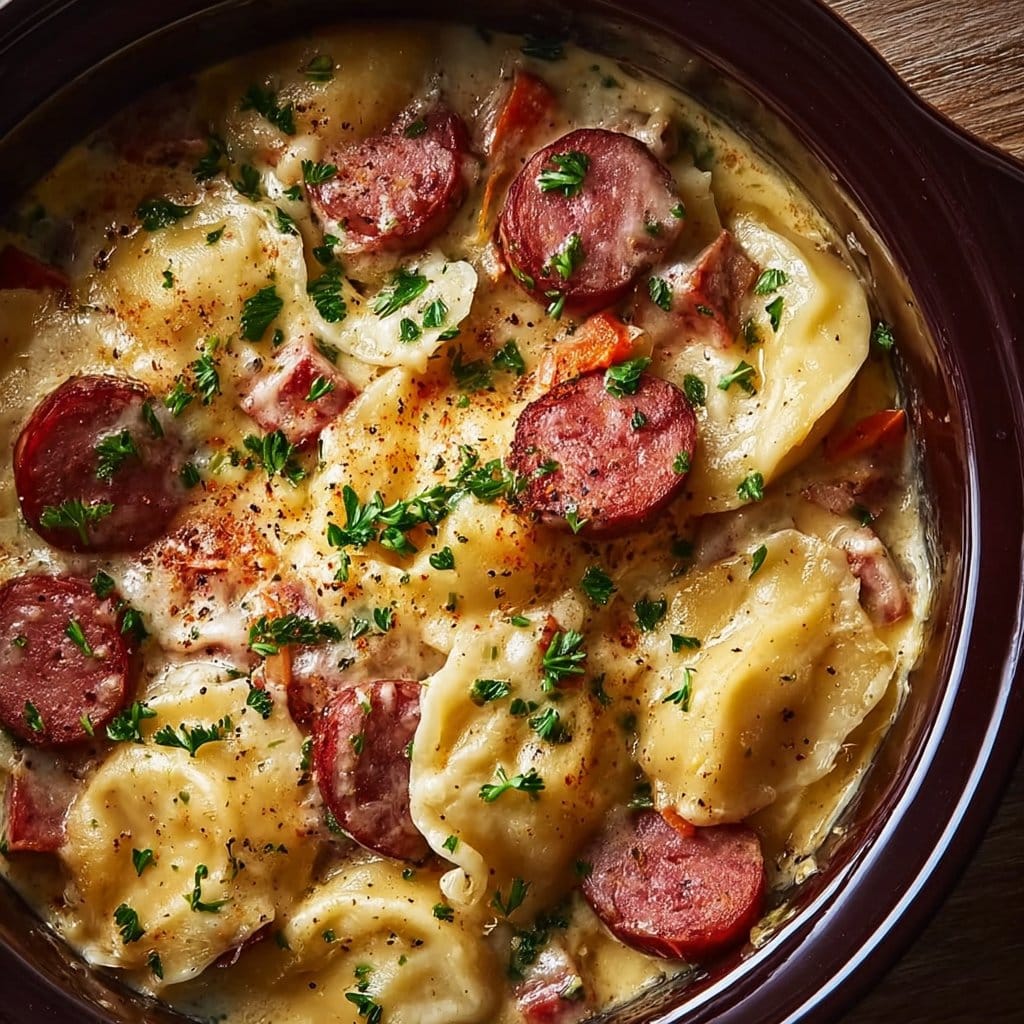 Classic Crockpot Pierogi Casserole with Kielbasa - loudasrecipes