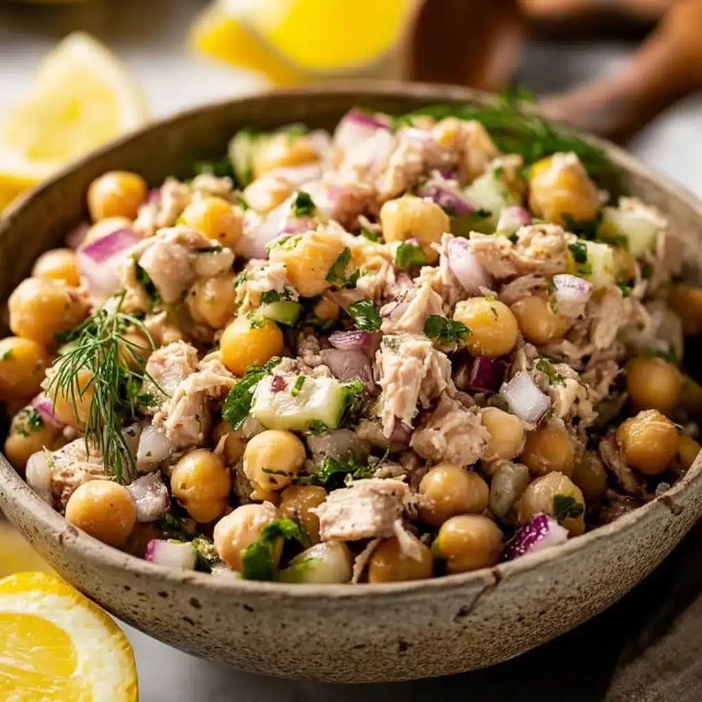 Simple Tuna Chickpea Salad with fresh veggies and dressing