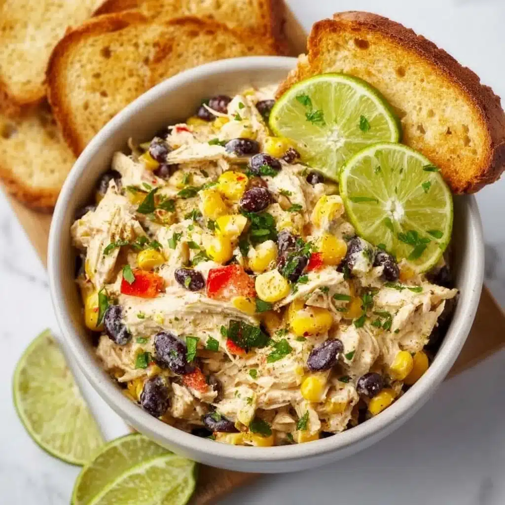 Colorful Southwest Chicken Salad with grilled chicken, black beans, corn, and avocado