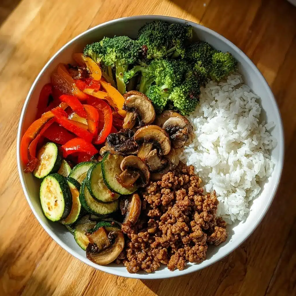 Spicy Ground Beef Stir-Fry Bowl with colorful vegetables