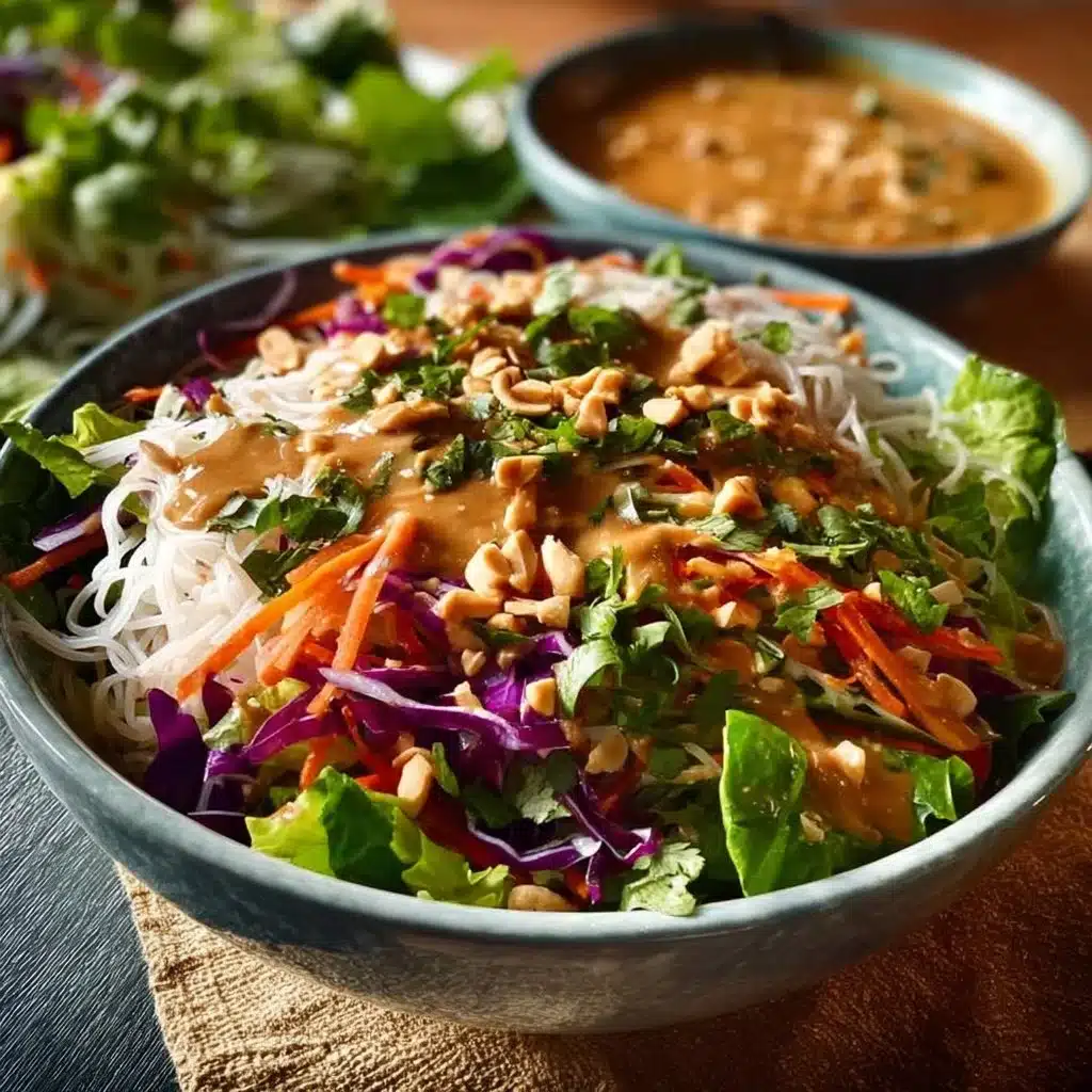 Fresh spring roll salad with peanut dressing on a plate