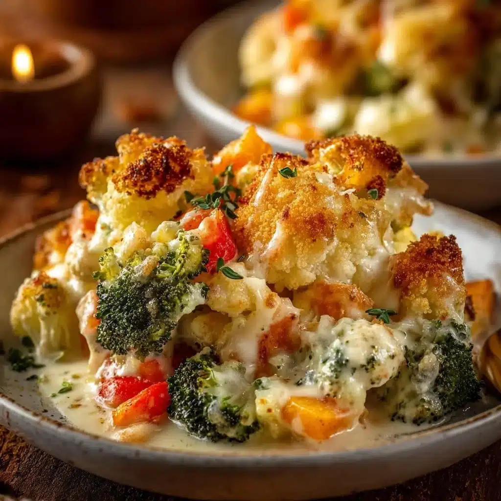 Delicious homemade vegetable casserole with assorted fresh vegetables and herbs.