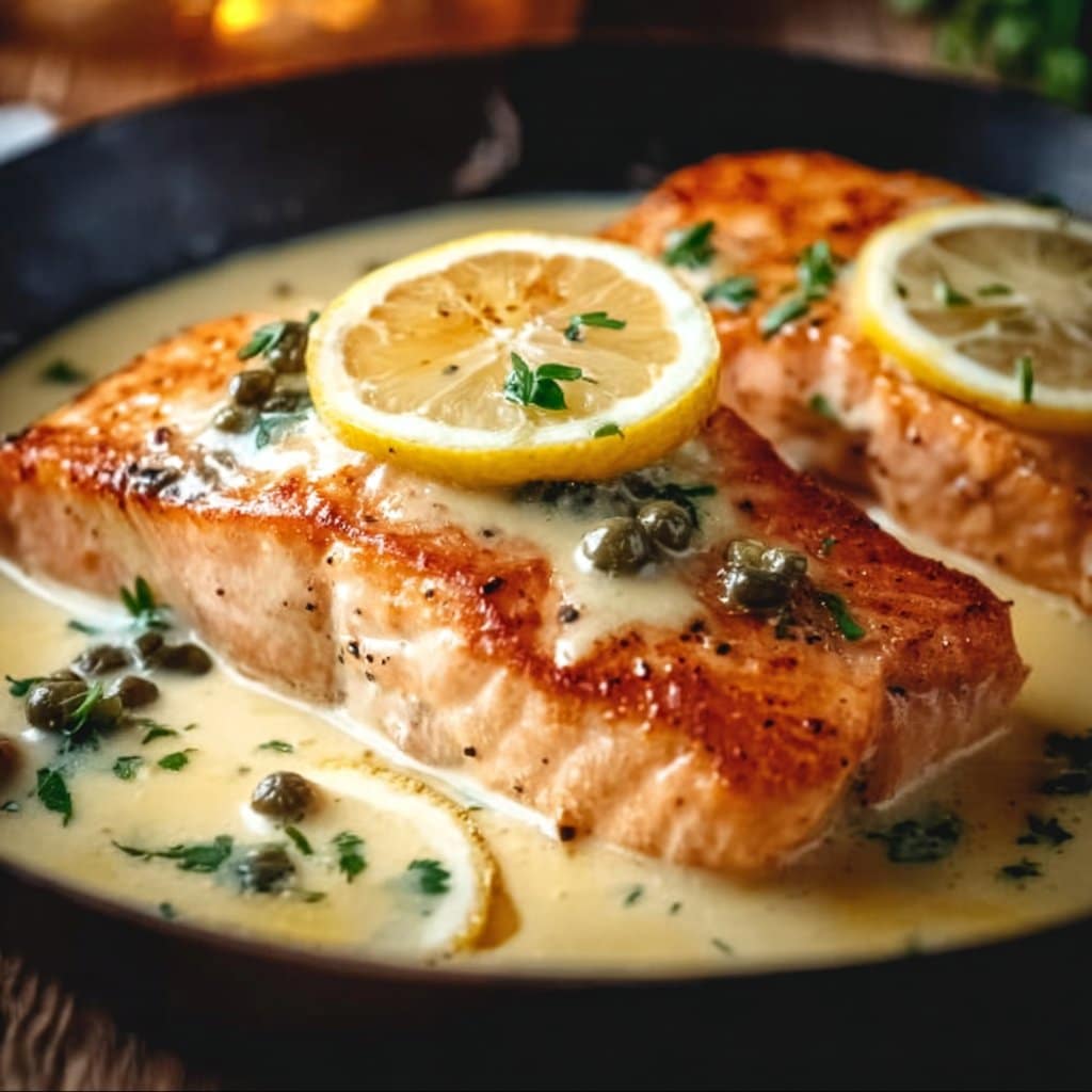 Creamy Lemon Salmon Piccata Recipe - Light, Creamy, and Ready Fast