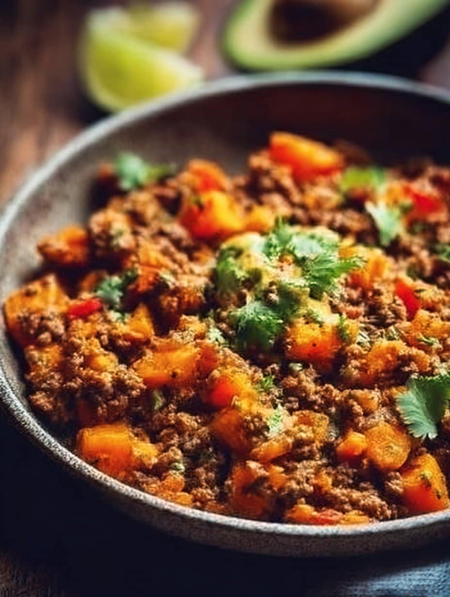 Southwest Ground Beef and Sweet Potato Skillet