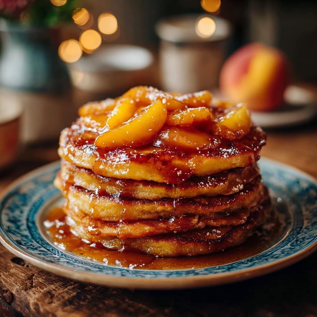 Caramel Peach Upside-Down Pancakes
