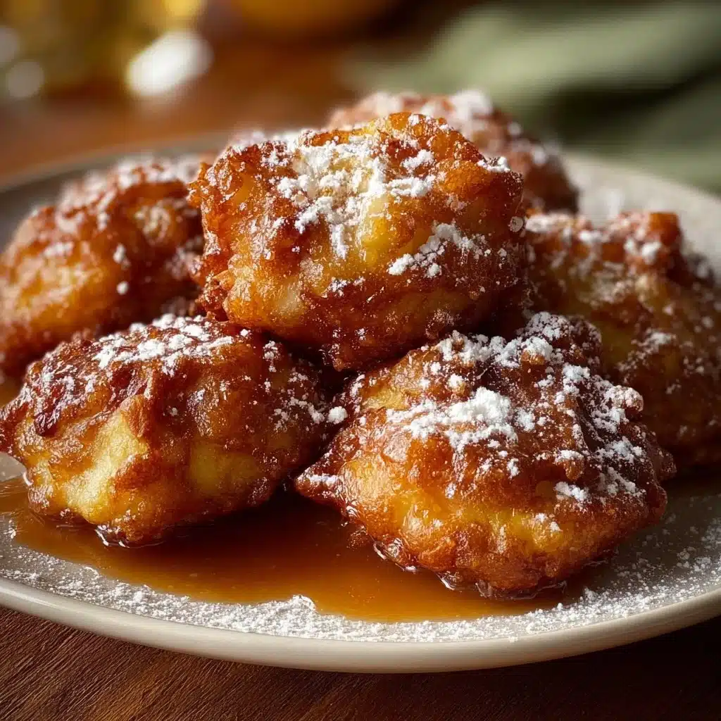 Delicious baked apple fritters with a golden brown exterior and apple chunks.