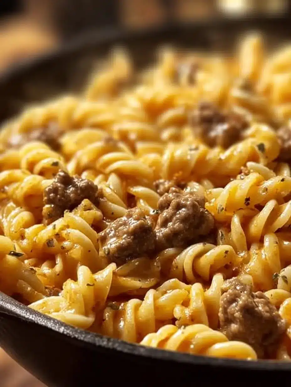 Delicious beef and garlic butter pasta dish garnished with herbs.