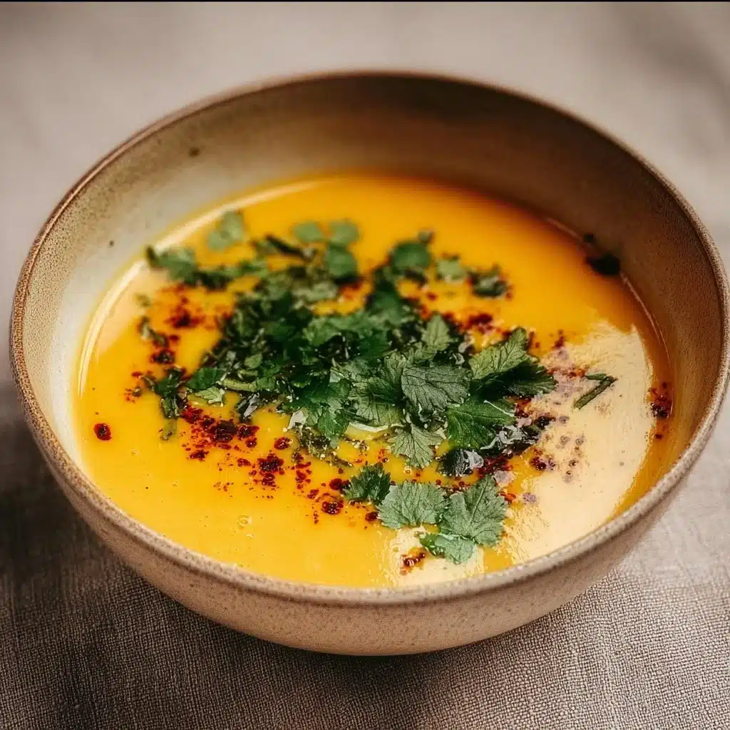 Bowl of delicious carrot miso soup garnished with green onions.