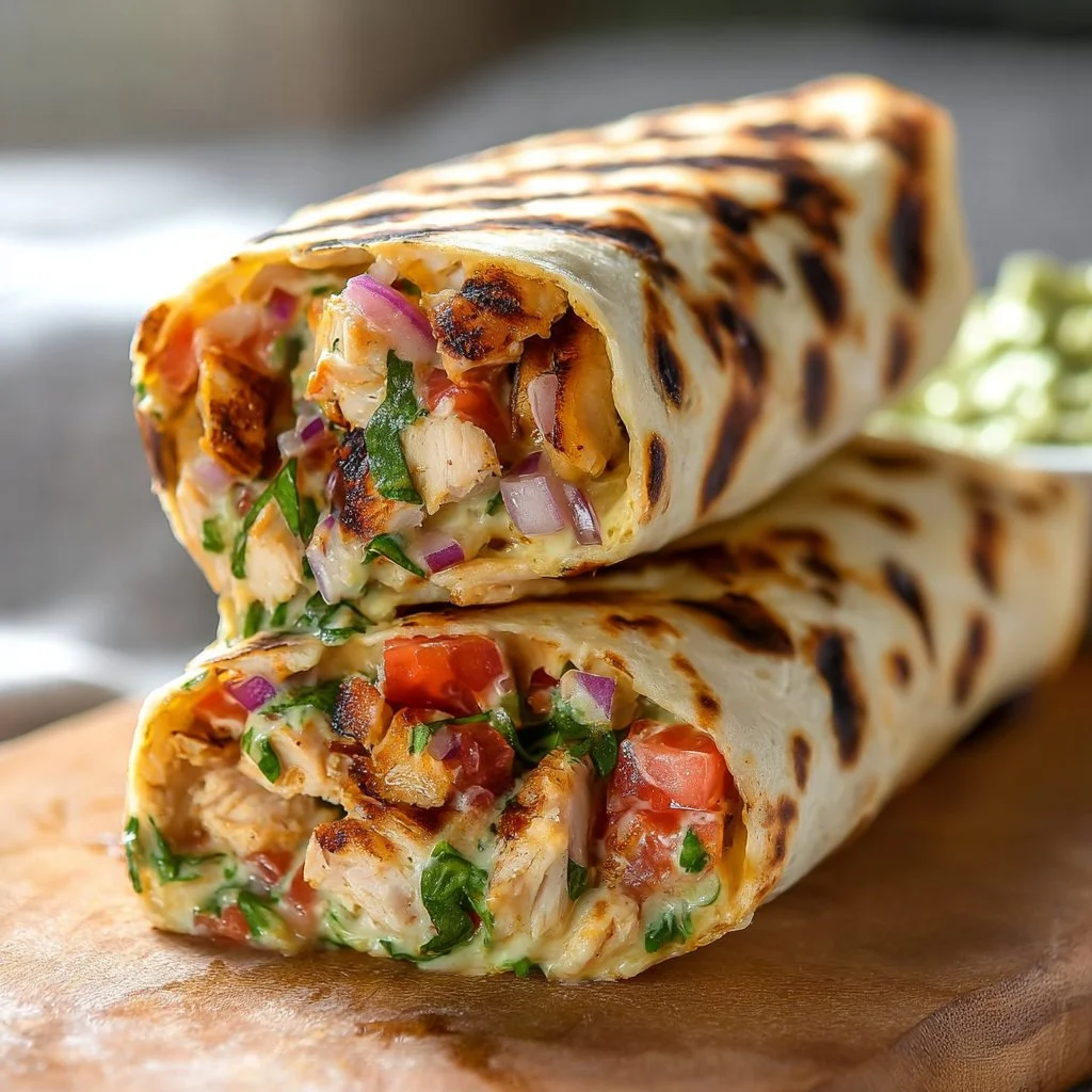Delicious Chipotle Ranch Grilled Chicken Burrito with fresh ingredients