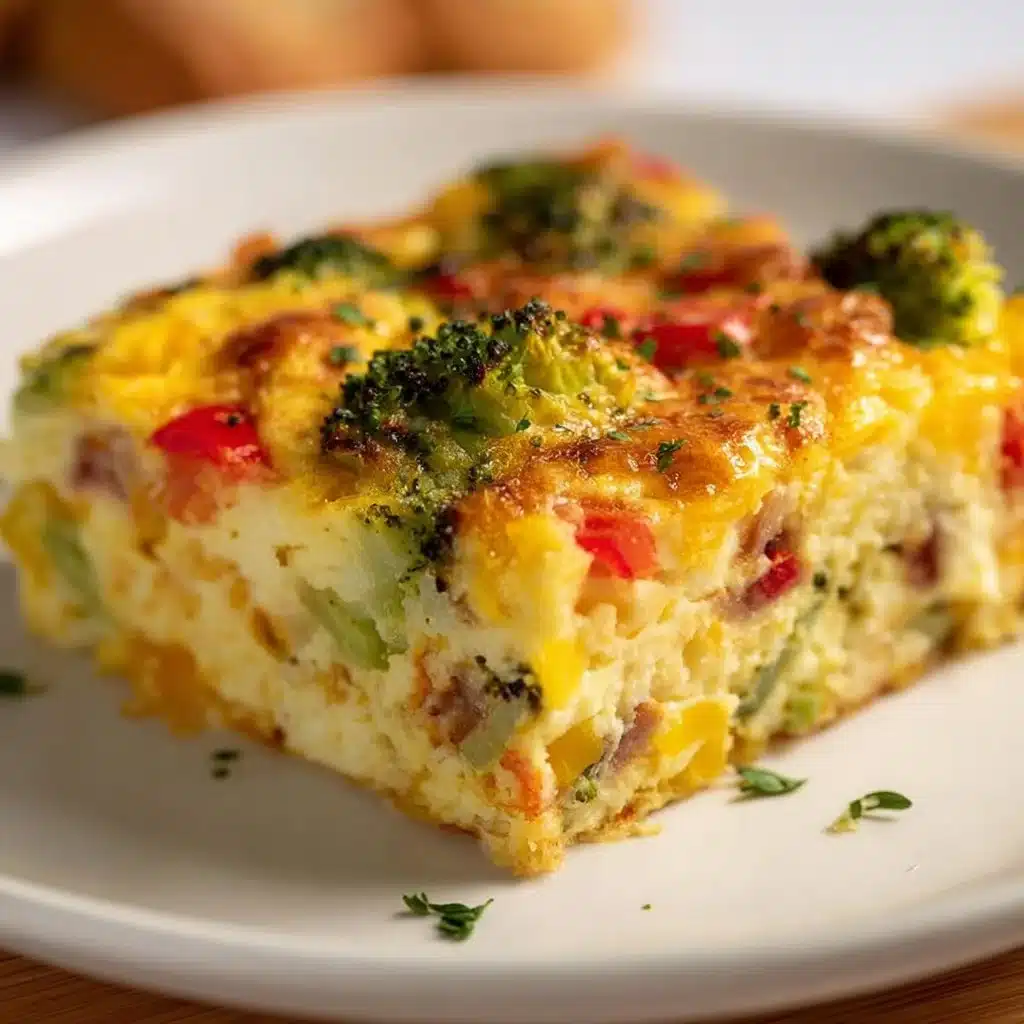 Cottage Cheese Egg Bake served in a rustic dish topped with herbs.