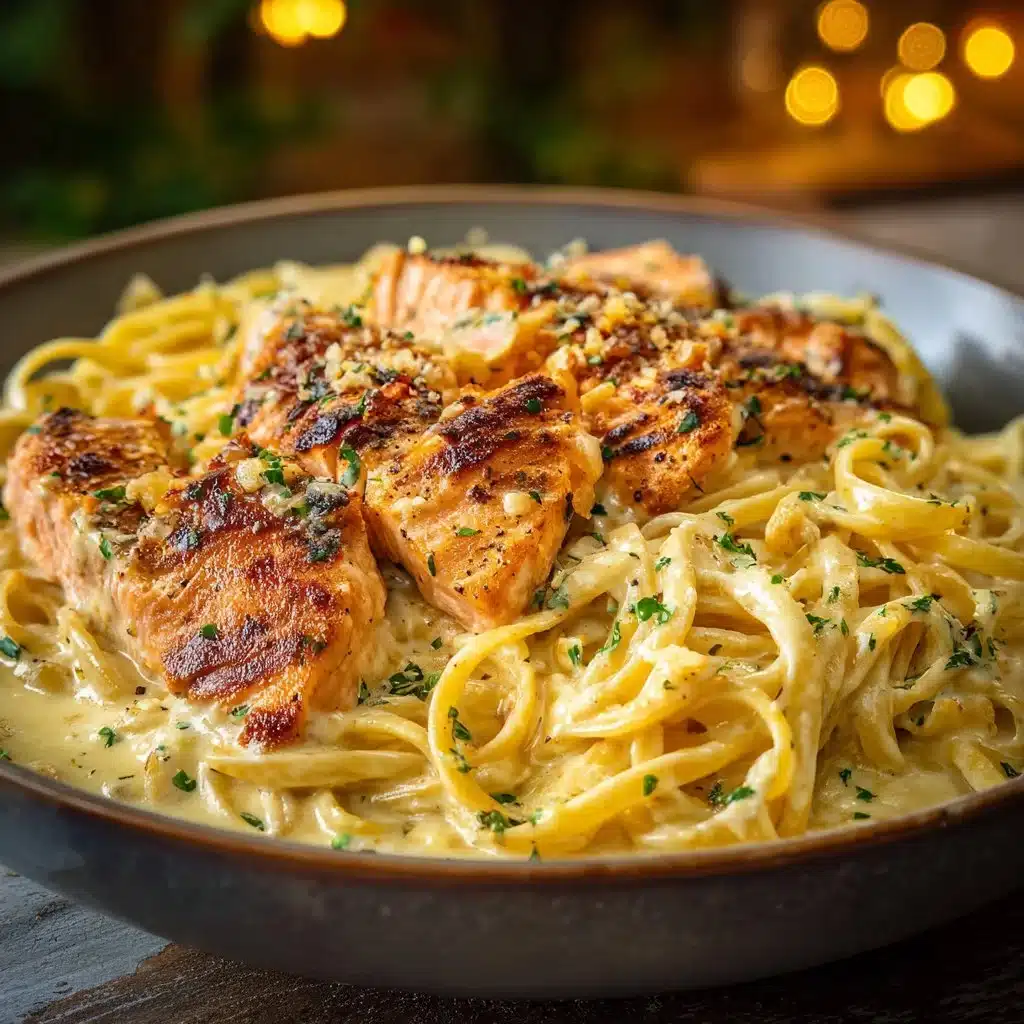Creamy Cajun Salmon Pasta served with vegetables in a bowl