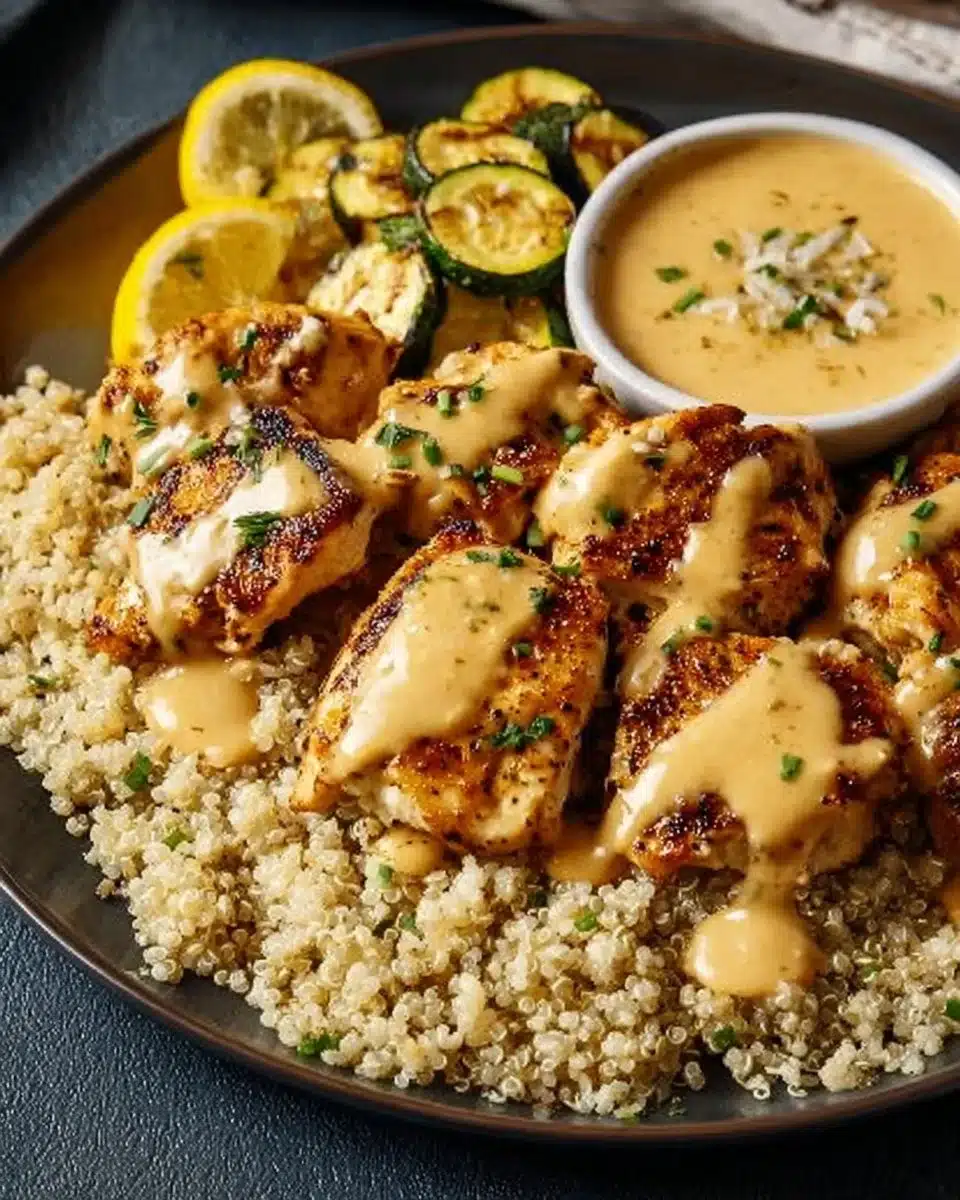 Creamy lemon butter chicken dish with crispy zucchini on a plate