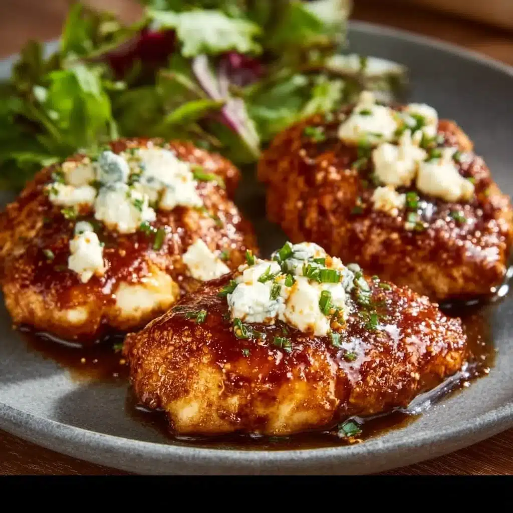 Crispy hot honey feta chicken garnished with fresh herbs