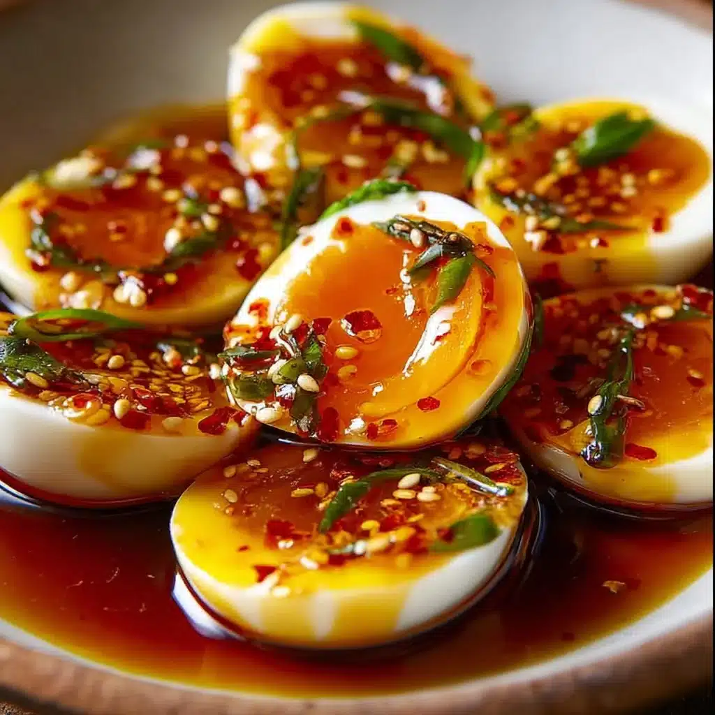 A delicious Drug Egg recipe showcasing cooked eggs with savory spices and toppings.