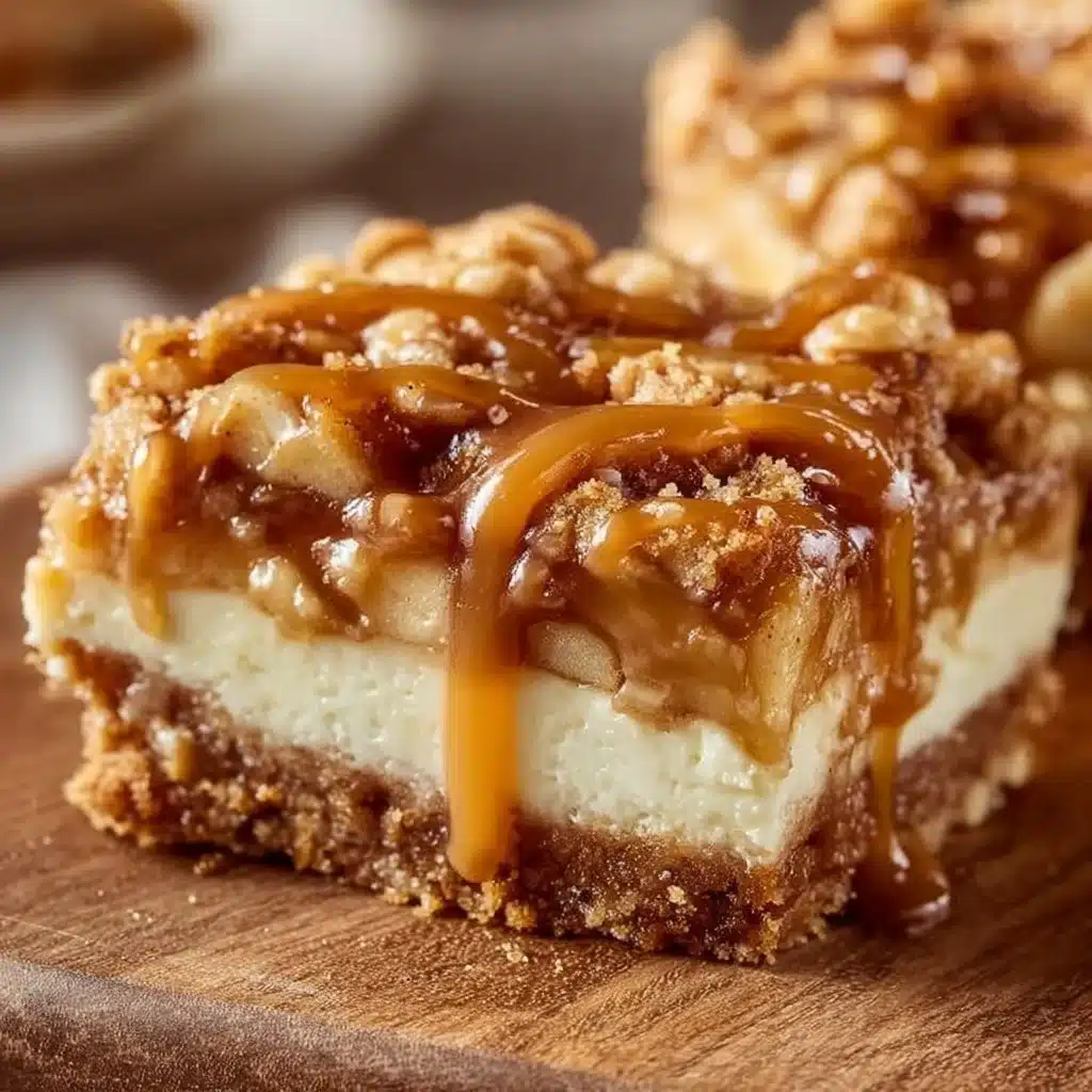 Delicious eazy Caramel Apple Cheesecake topped with caramel and apple slices
