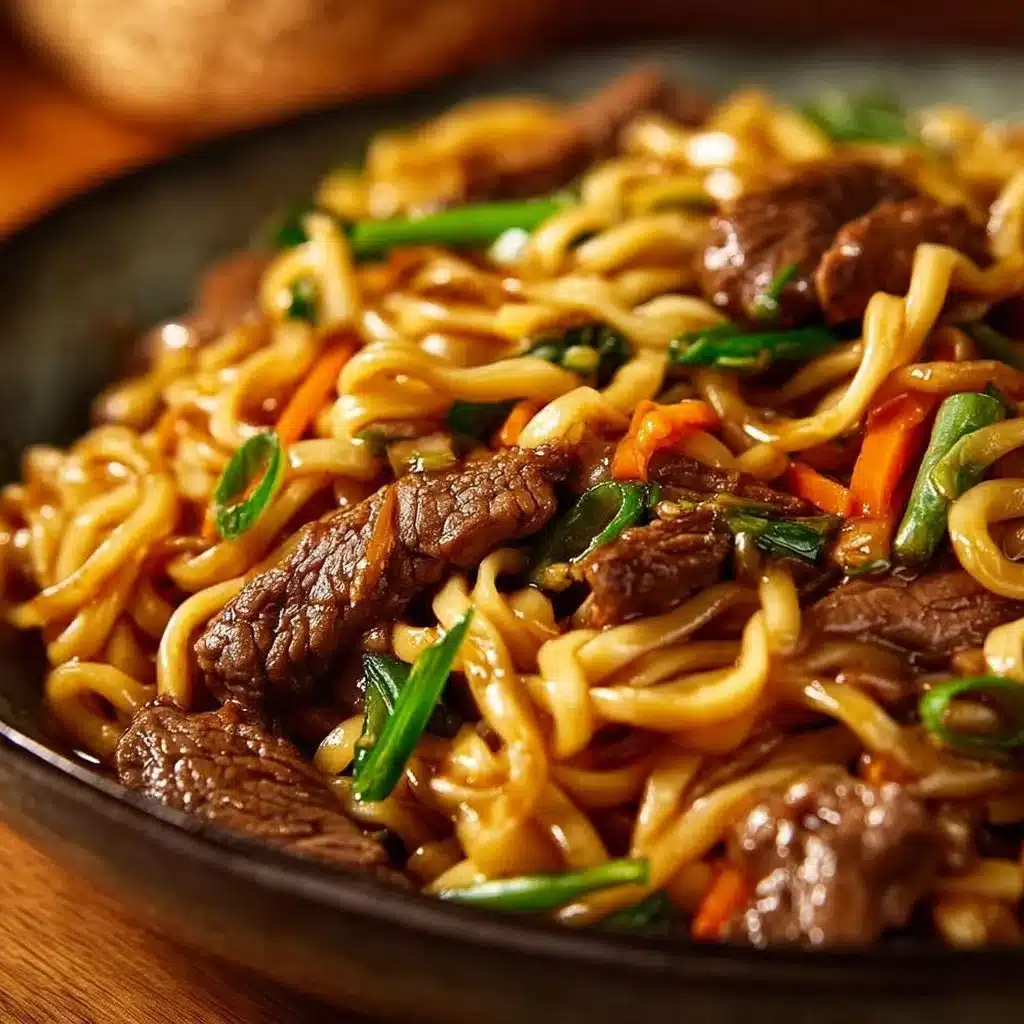 Delicious Hoisin Beef Noodles served with fresh vegetables and herbs