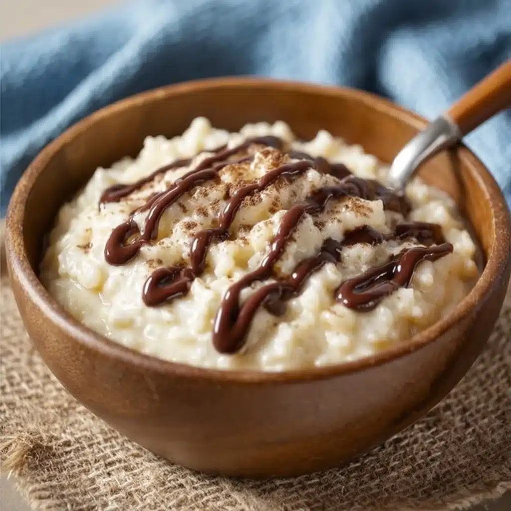 Delicious Holiday Eggnog Rice Pudding served in a festive bowl
