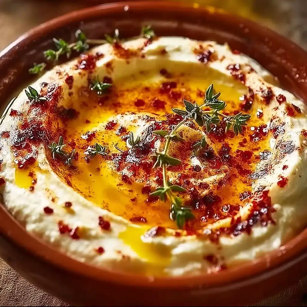 Irresistible hot honey cheese dip served in a bowl with crackers and herbs on the side.