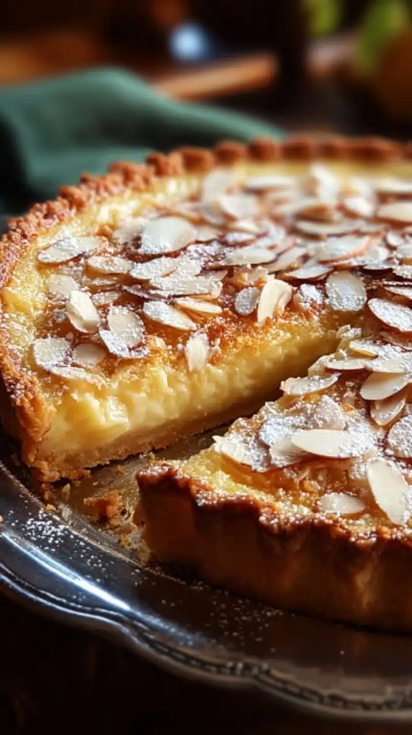 Delicious Italian Almond Ricotta Tart with a golden crust and creamy filling