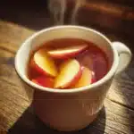 A cup of Korean Apple Tea with apple slices and spices, showcasing a refreshing drink.