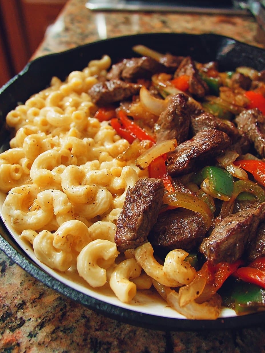 Pepper Steak with Macaroni and Cheese