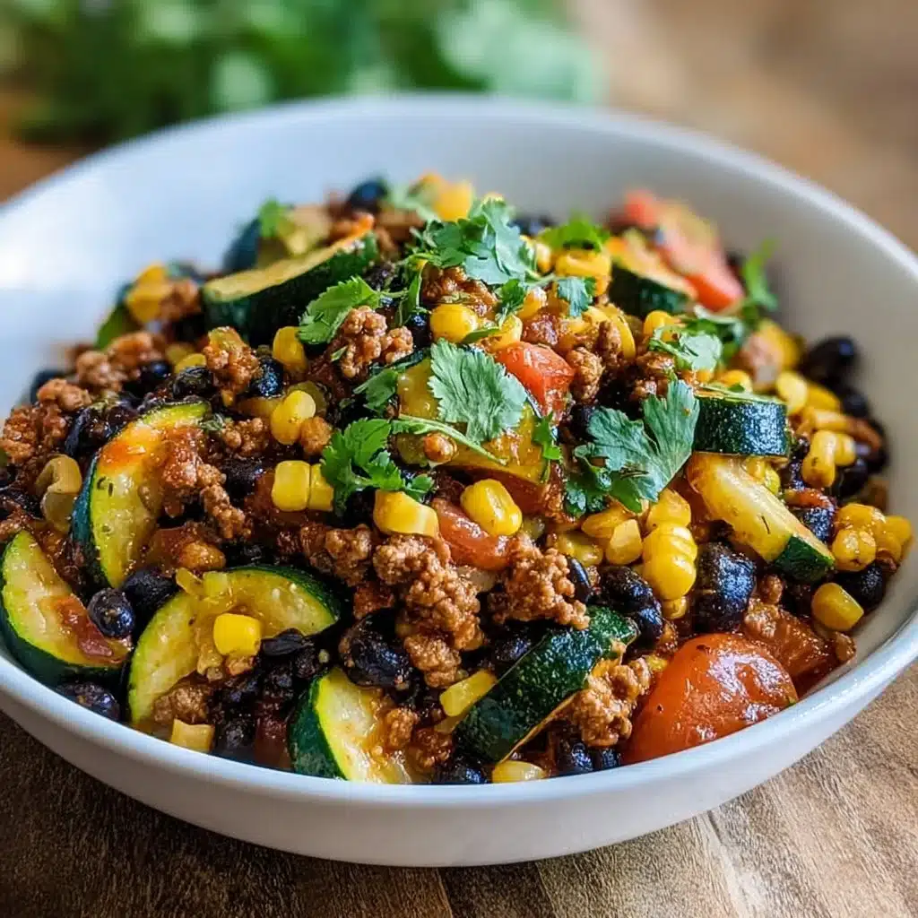 One-Pan Taco Zucchini Skillet packed with flavorful ingredients