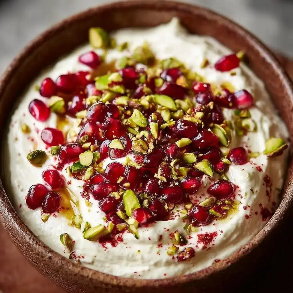 Pomegranate pistachio whipped feta dip served with fresh vegetables and crackers