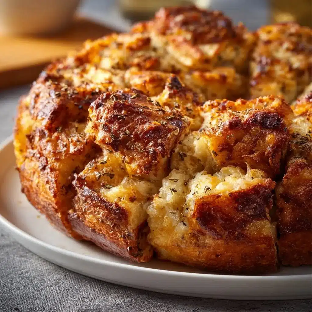 Freshly baked pull apart bread served with dipping sauce.