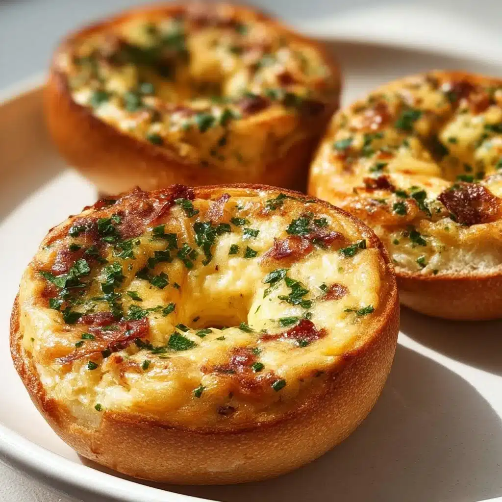 Quiche stuffed bagels with savory filling and a golden crust