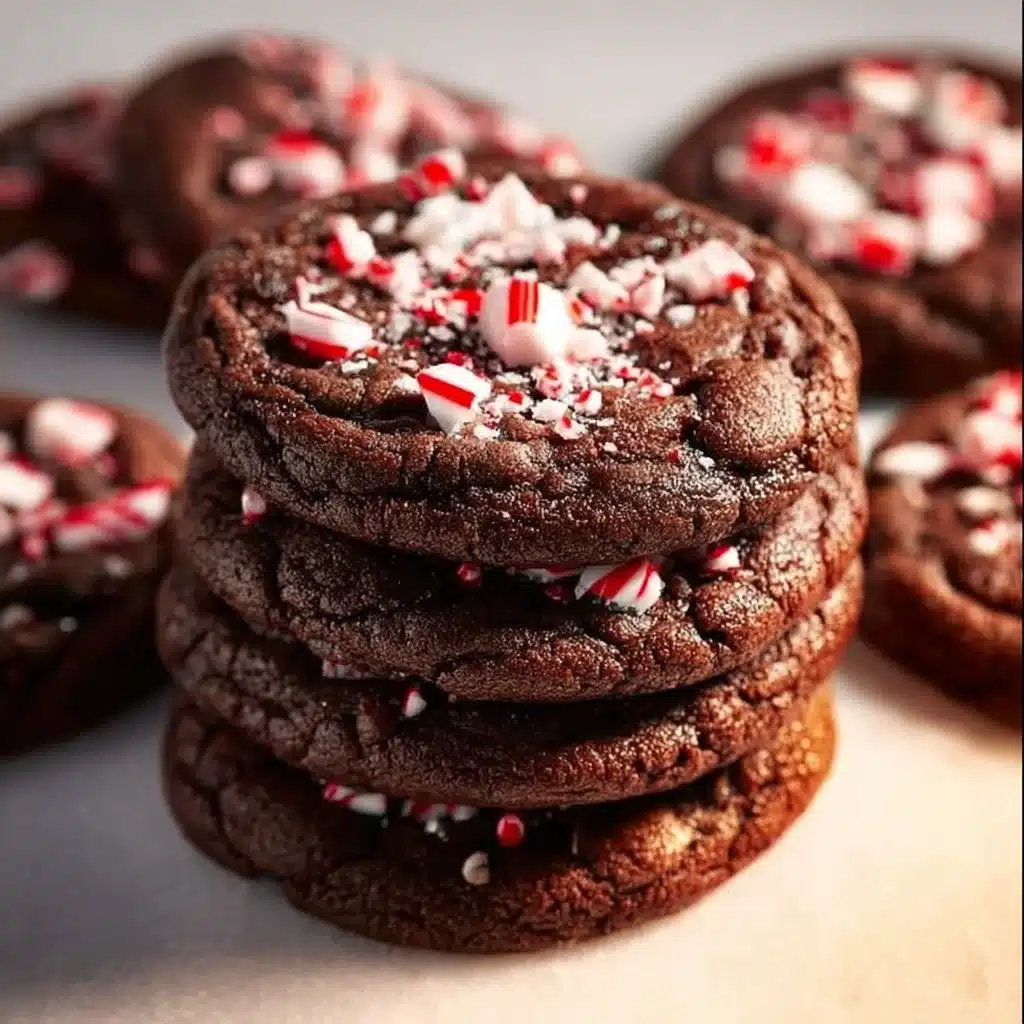 Double chocolate peppermint cookies on a decorative plate