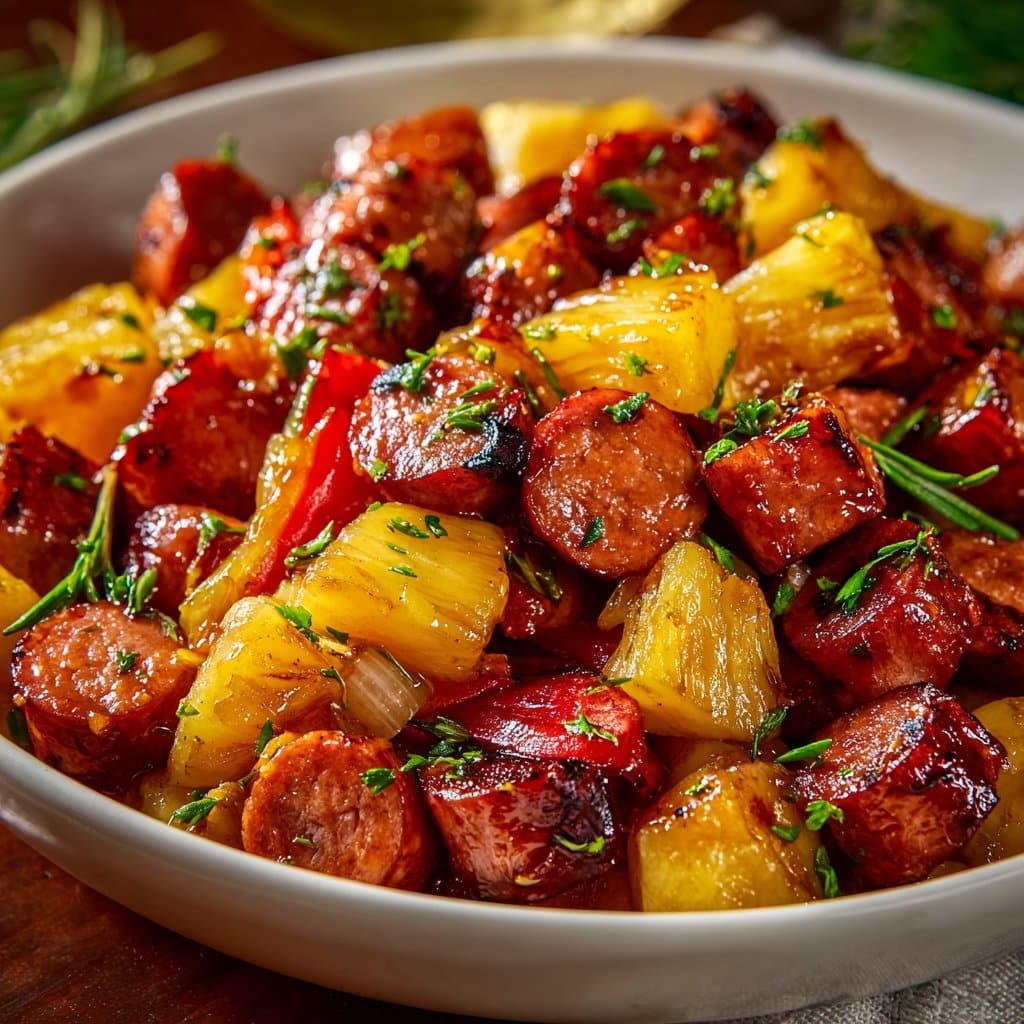 Pineapple Hasselback Kielbasa Bites