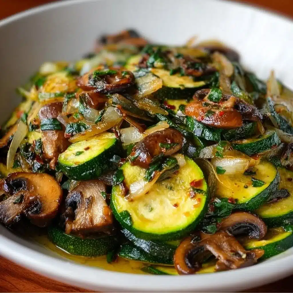 Sautéed zucchini, mushrooms, and onions in a skillet