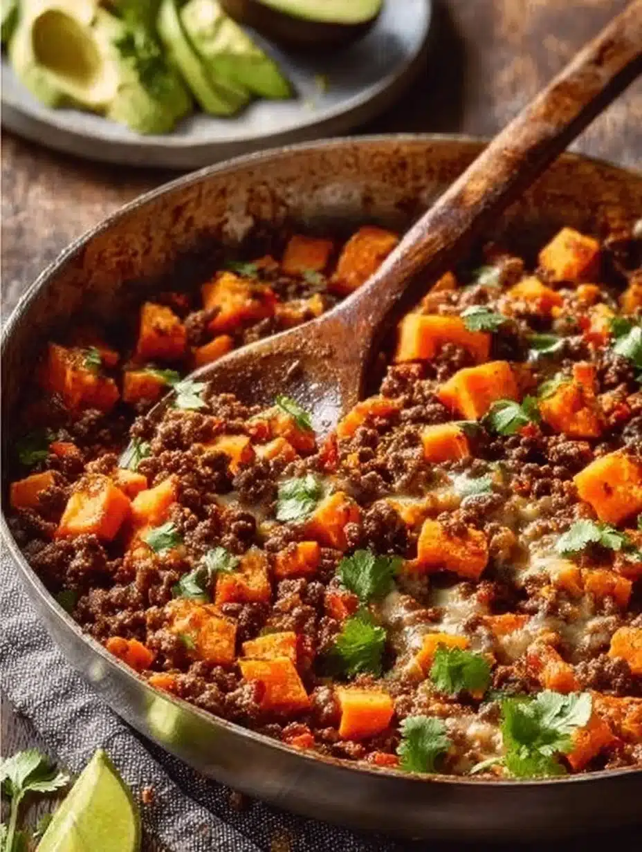 Southwest ground beef and sweet potato skillet meal