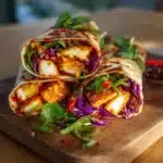 Sweet Chili Halloumi Wrap with fresh vegetables and sauce